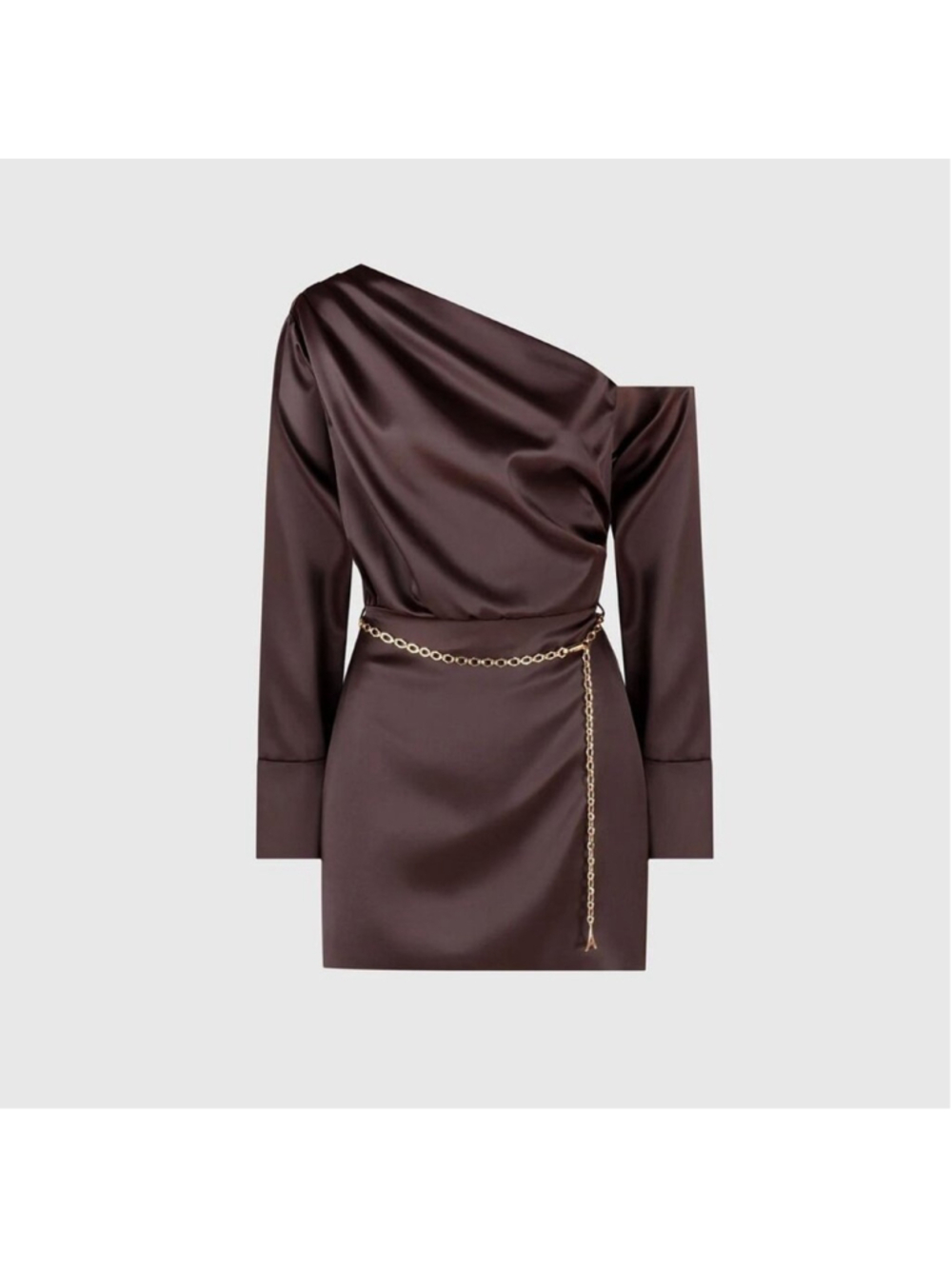 NEW Manière De Voir Dark Chocolate Brown Off Shoulder Satin Dress Size 42/ US 10 - Picture 4 of 11
